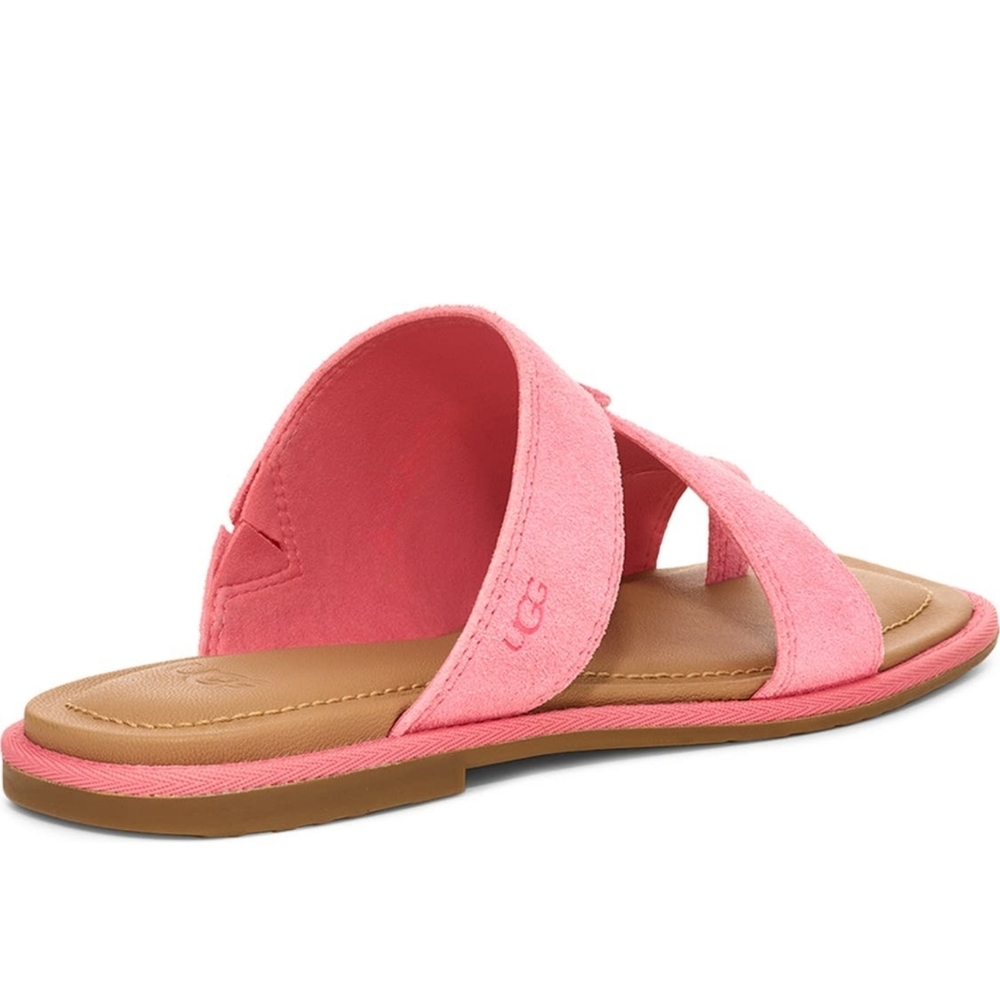 Size 6.5  UGG Pink Flat Leather Slip On Comfy Sandals - Picture 7 of 7